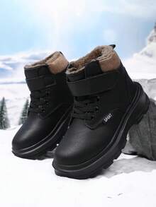 1 Pair Teenage Mid-Top Outdoor Boots, PU Upper, Lightweight EVA Sole, Front Lace-Up Closure, Convenient For Daily Wear