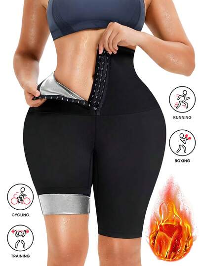 1pc Women's High Waist Sauna Exercise Compression Shorts, Non-Slip Fitted Sports Shorts, Outdoor Fitness High Waist Coated Shapewear Pants With Adjustable Waistband, Sweat-Wicking, 5" Inseam, 2025 Summer New, Promotes Calorie Burn, Sculpts Thighs, Suitable For Fitness And Yoga, Hot Sauna Gym Accessory, Waist Trainer For Weight Loss