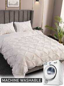 Bộ 3 vỏ chăn polyester xếp ly màu trắng, Bộ đồ giường sang trọng hiện đại cho mọi mùa, Trang trí phòng ngủ, Vỏ chăn sang trọng cho phòng khách, Mềm mại & thoáng khí (1 chăn + 2 vỏ gối, Không có ruột) - trắng - Xem 6