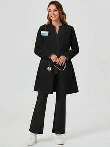 cimmuovere Bata de laboratorio/uniforme de enfermera con cuello, manga larga, 3 bolsillos