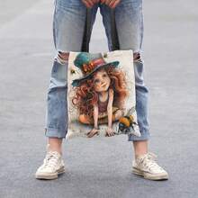 4 piezas, Bolso de tela con impresión de niña de cuento de hadas vintage y estilo caprichoso, de doble cara, bolso de compras con estampado de dibujos animados, estilo bohemio y académico, ideal para regalos de Otoño, Acción de Gracias y Pascua, adecuado para uso diario, picnics, vacaciones en la playa, trabajo y escuela, 16in*14in