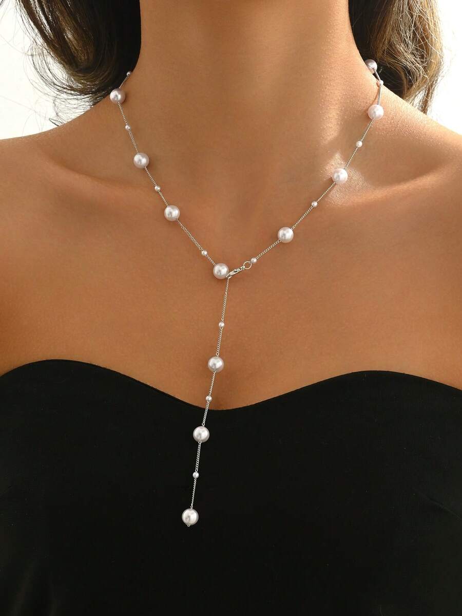 1 chiếc vòng cổ ngọc trai chữ Y thời trang tối giản, thích hợp để đeo hàng ngày - Ngọc trai 578 - Xem 1