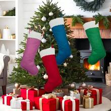 4Pack Stockings 20 Inches Large Vintage Merry Stocking Family Holiday Party Decor And Xmas Tree Fireplace Mantle Decor 4, Multi - Large - Navy Blue-grain-large + 6 - View 2