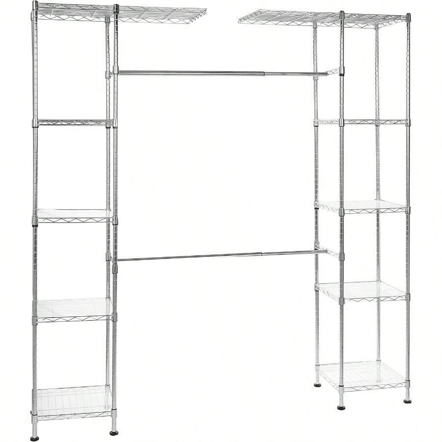 Basics Expandable Metal Hanging Storage Organizer Rack Wardrobe With Shelves 36cm X 147203cm X183cm Chrome