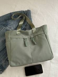 Bolso de mano versátil y de moda de unicolor, bolso de hombro minimalista casual con textura y color de contraste - Verde - Ver 7