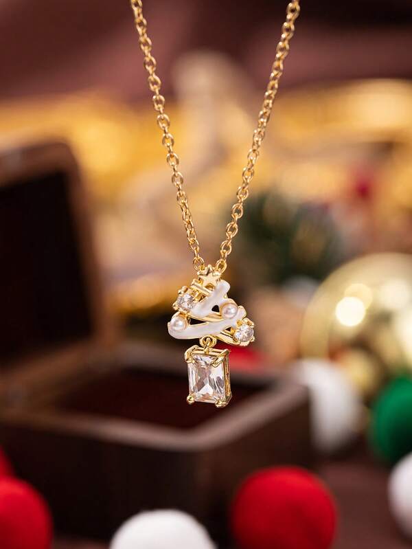 1pc Versatile White Christmas Tree Pendant Necklace, Suitable For Party And Christmas Decoration, Christmas And Other Holiday Surprise Gift For Family And Friends