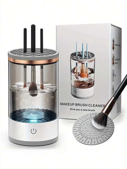 1 st USB-driven sminkborstrengörare, automatiskt verktyg för rengöring av sminkborstar, rengör snabbt och effektivt olika typer av sminkborstar på djupet, bärbar design lämplig för resor och hemmabruk, lämplig för sminkborsteset, ögonskuggsborstar, rougeborstar, perfekt för makeupentusiaster och proffs, kan användas som sminkväska, förvaringsask, kosmetikaorganisatör, sommarmode eller present till skolstarten.