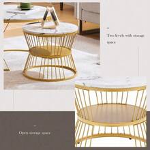 Moderne Nesting Couchtisch, Couchtisch Satz Marmor Furnier Sofa Seite Nest von Tischen Runde Endtische, Satz von 2, Goldene Farbe Frame