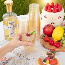 25只透明金粉/金边/银边葡萄酒杯，12盎司香槟杯，婚礼祝酒杯，可重复使用的派对杯，适用于野餐、婚礼、派对、鸡尾酒会和户外聚会，优雅易清洗，是新年和圣诞节的完美之选。蛋糕杯婚礼装饰 - 生日派对装饰