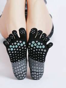 yuluan 1 Paar Zehensocken, Einheitsgröße passend für die meisten, rutschfeste Yoga-Socken für Frauen, mehrfarbig, geeignet für Indoorsport, rutschfeste Yoga-Socken mit Schnürsenkeln und gepunkteten rutschfesten Sohlen, geeignet für Yoga, Pilates, Tanz, ganzjährig