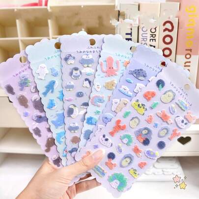 Ocean Animal Felt Flocking Stickers, Children's Reward Stickers, Baby Educational Handmade Decorative Phone Stickers