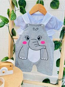 Jardineira Infantil Animais Unisex Roupas de Bebê e Crianças Meninos e Meninas com camisetinha - JARD. ELEFANTE - Visão 3