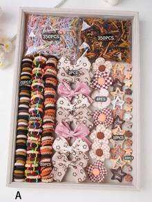 787/785/794件套女童可爱蝴蝶结布艺发夹、弹力发带、发箍、发饰，适合日常使用 - 彩色 - 查看 8