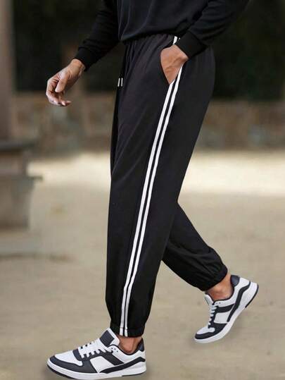 1 pieza Pantalones deportivos con cordón en la cintura para hombre, de uso casual al aire libre, pantalón corto, para primavera/otoño