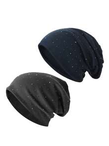 1 pieza/2 piezas Gorro elástico de mujer casual de unicolor con strass, versátil y de moda - multicolor - Ver 13