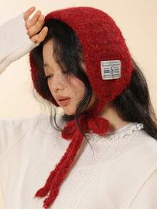 1件装女士羊毛针织护耳头带，秋冬新款学生保暖百搭帽，红色围巾，礼物，双面围巾，冬季