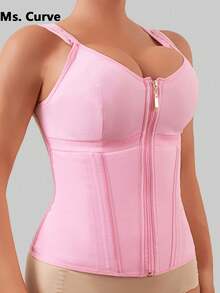 1pc Ms.Curve Waist Trainer, Colombian Women Shapewear, Compression Sports Fitness Vest, Postpartum Workout Suitable, With Zipper And Hooks