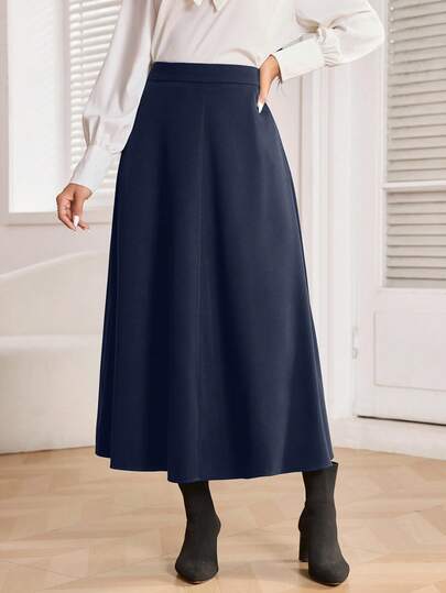 Women's Solid Color Versatile A-Line Skirt, Casual, Elegant, Party, Polyester, Zipper, Suitable For Holiday, Daily, Formal, Evening, Travel, Date, Office