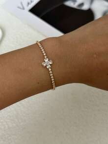 14k Gold Plated Cubic Zirconia & Pearl Elegant Luxury Women Bracelet