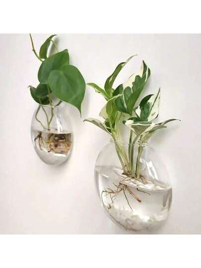 1/2/4 piezas Maceta de cristal colgante para plantas, maceta hidropónica de autorriego, jarrón transparente de cristal redondo hecho a mano para decoración del hogar y oficina, jarrón colgante minimalista moderno para arte de pared y exhibición de plantas de interior