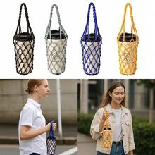 1 Bolsa de malla tejida a mano, Vaso de agua, Bolsa portátil para bebidas y café, Bolsa reutilizable para hervidor de mano, Bolsa para bebidas, Bolsa de malla decorativa - Multicolor - Ver 4
