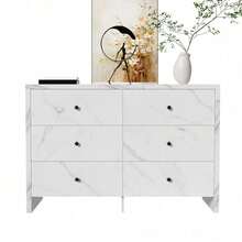 Sideboard, Eleganter Aufbewahrungsschrank mit Marmor-Optik, 120 cm, 6 Schubladen und schwarzem Holzgriff, Anti-Kipp-Vorrichtung - Modernes Möbelstück für Ihr Zuhause