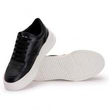 Men's Casual Genuine Leather Sneakers With High Sole Style And Comfort - Black and White - View 4