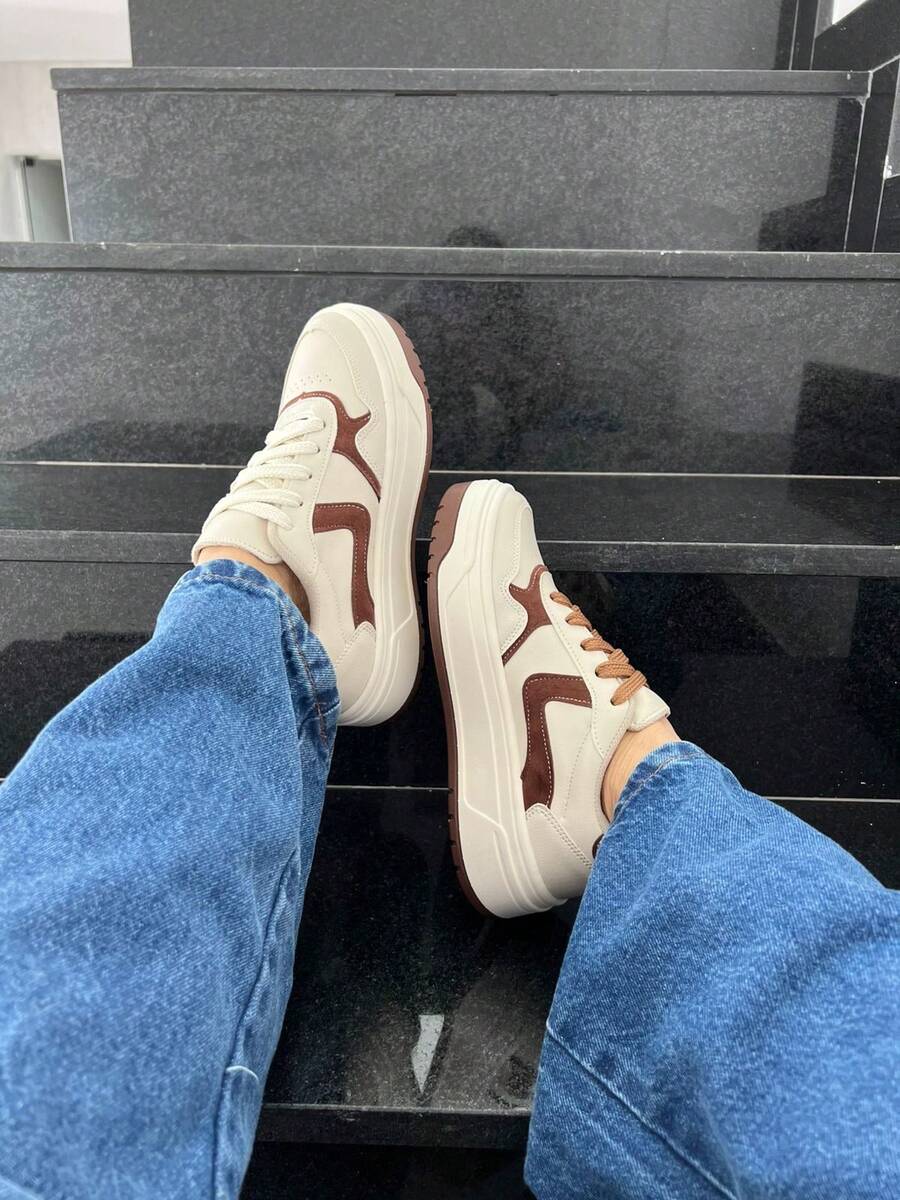 Women's Casual Sneakers: Style And Comfort, Platform, Birthday, Back To School - 米色和焦糖色 - 查看 1
