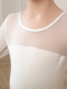 Three-Quarter Length Sleeves Ballet Leotard Girls Mesh Sleeve Bodysuit For Ballet Dance Practice - White - View 7