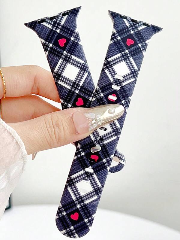 1pc Valentine's Day Strap,Heart-Shaped Plaid Printed Silicone Bands Strap Compatible With Apple Watch Band 38mm 40mm 41mm 42mm 44mm 45mm 49mm (S10 42 )Mm (S10 46)Mm Women, Pink Soft And Comfortable Replaceable Sports Band Compatible With Iwatch Series 11 Ultra 3 SE3 Ultra 2 S10 SE2 9 8 7 SE 6 5 4 3 2 1Gift