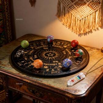 9pcs 7-Chakra Crystal Ball Collection Set With Carved Divination Board, Suitable For Home Altars, Meditation, Spiritual Practice, And Aesthetic Decoration As A Witchcraft Item