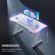 HLDIRECT Gaming Desk With LED Lights Carbon Fibre Surface Gaming Table Large Computer Desk Ergonomic Home Office Desks Z Shaped PC Gamer Workstations With Cup Holder & Headphone Hook,White - 白色 - 查看 8
