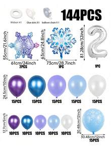 144pcs Silver Frozen Themed Balloon Arch & Garland Set, Including Snowflake Foil Balloon, Metallic Purple & Blue, And Printed Blue Balloon With Snowflake Shapes, Perfect For Princess Birthday Party, Frozen Theme, Decoration, Christmas