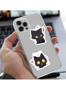 100pcs Cartoon Black Cat Family Cat Stickers, Cute Cat Diy Journal Computer Water Cup Tablet Waterproof Stickers