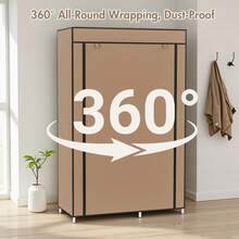 Portable Closet, Clothes Storage Organizer With 6 Shelves, Clothes Hanging Rail, Non-Woven Fabric Closet, Clothing Racks For Hanging Clothes,Portable Wardrobe With 6 Shelves & 1 Hanging Rod, 4 Side Pockets  For Bedroom ﻿ - Màu nâu - Xem 7