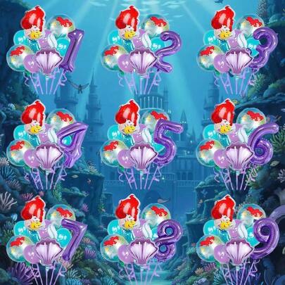 9 pezzi Decorazioni per feste di compleanno a tema principessa sirena, grandi palloncini a forma di coda di sirena, adatti per celebrazioni di anniversario