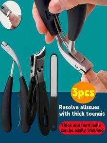 3pcs Professional Nail Clipper Set, Modern Style, Stainless Steel Blades, Curved, Wide Opening, Anti-Splash, Long Handle, Curved Nail Trimmer, Suitable For Thick Nails, Fragrance-Free, Suitable For Men And Elderly, Great Gift For Travel, Friends, Boyfriends, Parents, Ideal For Halloween And Christmas