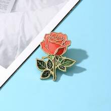 Artistic Rose Enamel Brooch |   Fashionable Floral Decorative Brooch, Lapel Bag Badge, Jewelry Gift, Red Floral Zinc Alloy With Silicone Back Clasp - 紅色 - 查看 3