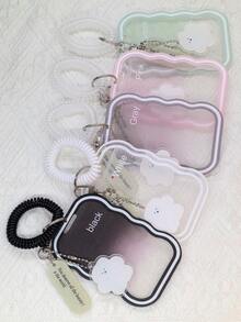 1 个透明哑光款软硅胶卡夹，适用于学生证、公交卡、校园卡、相纸，带弹簧钥匙扣吊坠