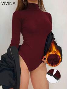 VIVINA Bodys femme couleur unie coupe slim col roulé manches longues, chaud. Casual et polyvalent pour l'automne/l'hiver, convient pour le Jour de Thanksgiving, la tenue d'aéroport, la saison automnale
