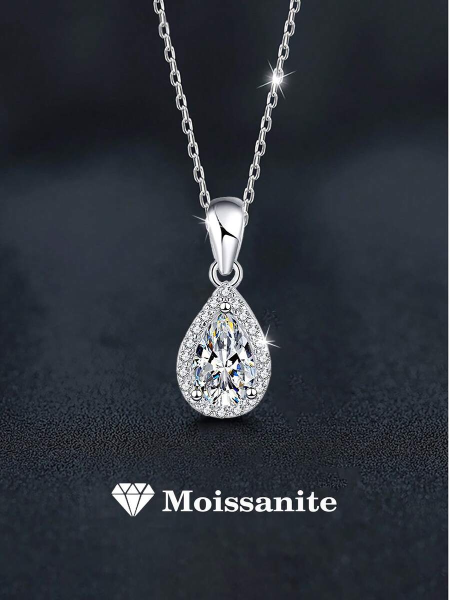 1pc Elegant Luxury 925 Sterling Silver 1 Carat 5x8mm Teardrop Moissanite Necklace, Suitable For Women's Daily Wear, Parties, Weddings, Valentine's Day, Christmas, Thanksgiving, Women's Jewelry Gift