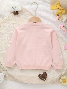 Cárdigan de cuello redondo suave y cómodo para bebé niña con bordado de cordero de peluche lindo - Rosa - Ver 8