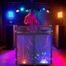 GCCSJ DJ Table,Portable DJ Booth Table Station 44"X42.2"X20.6", Foldable Metal Frame DJ Facade With Black & White Scrims, Detachable 40"X20" DJ Table, Adjustable Height, Carry Bag For Show, Party, Wedding, Events& Mobile DJ Gigs - Black - View 3