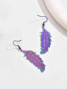 1 par de pendientes con colgante de pluma hueca y colorida, joyería casual de fiesta para mujeres