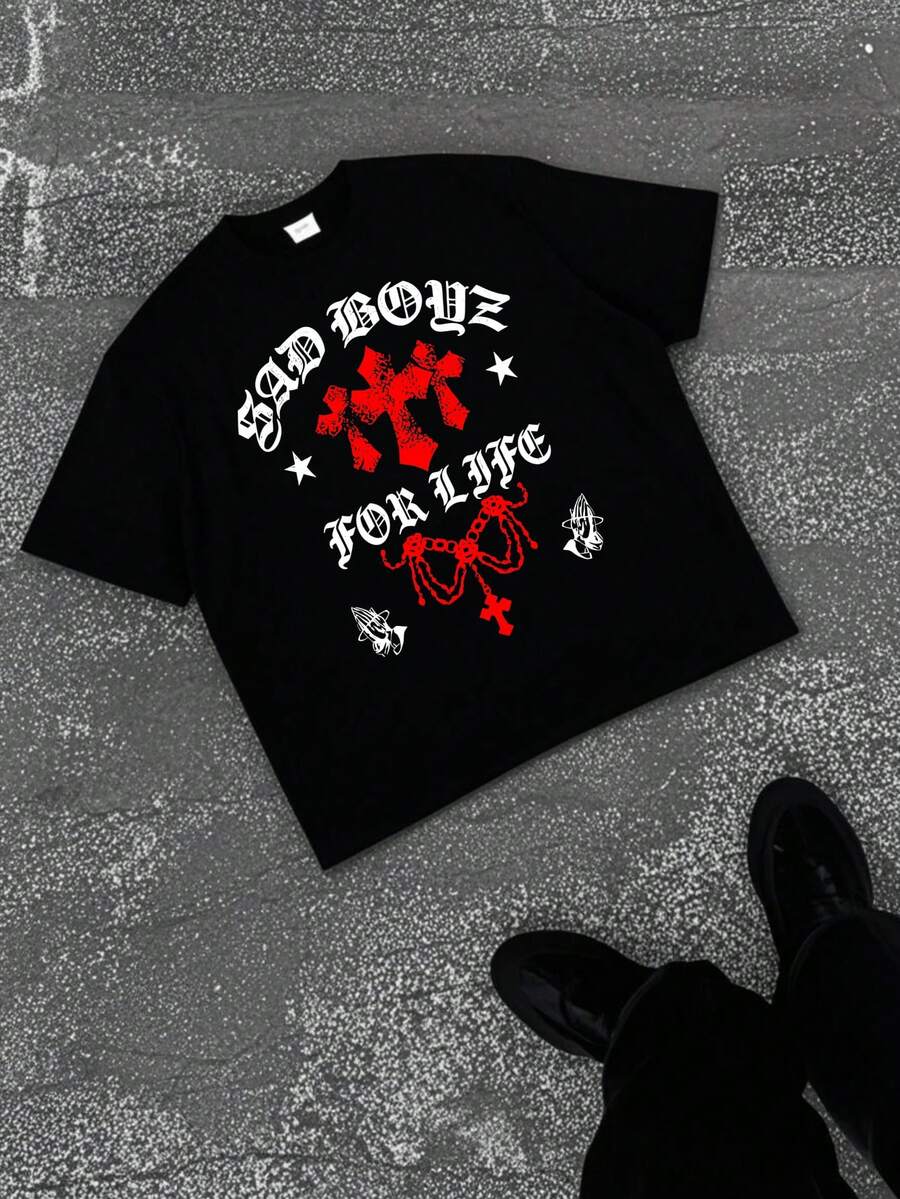 Camiseta de algodón 100% para hombre, estampado Sad Boyz For Life con cruz roja y detalles religiosos | Camiseta personalizada para hombre, clásica y suave para uso diario | Ideal para jóvenes, regalo de cumpleaños o San Valentín, fiestas temáticas | Camiseta casual de cuello redondo, transpirable y cómoda | Ropa informal elegante para hombres, estilo urbano moderno