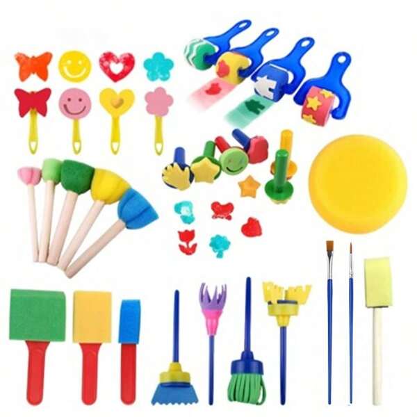 30pcs Painting Sponge Stamp Tools, Early Education Art Graffiti Supplies Puzzle Set