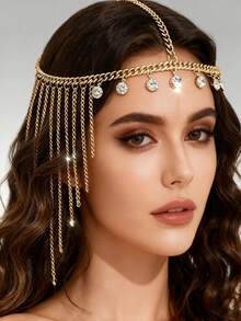 1pc Bohemia Headband Shell Crystal Hair Jewelry Women Metal Head Chain Headpiece For Party (Handmade Chains Are Cut According To Size, With Varying Numbers Of Rhinestones And Shells )