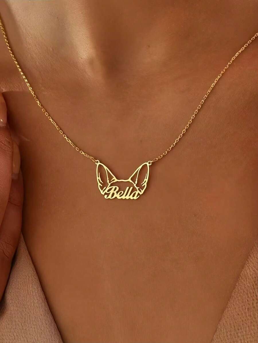 定制狗耳朵名字项链、个性化宠物名字项链、定制带宠物耳朵的金名字项链、不锈钢银、金名字吊坠、狗周年纪念礼物、情人节礼物、圣诞节、万圣节礼物 - 彩色 - 查看 1