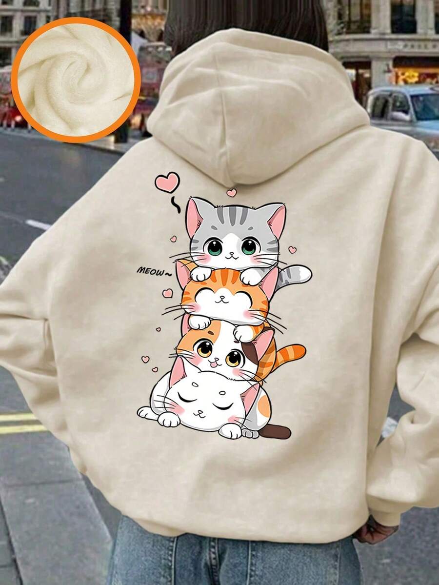 Tween Girl Graphic Print Thermal Lined Sweatshirt, Warm & Comfortable For Autumn/Winter