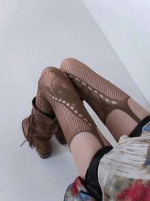 1 Pair Women's Dark Gothic Spider Web Jacquard Fishnet Tights, Suitable Halloween S5Y7 - 白色 - 查看 3